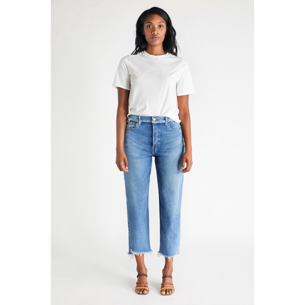 Etica Tyler Ankle Straight Crop Jeans Salinas River Wash Blue High Rise Raw Hem